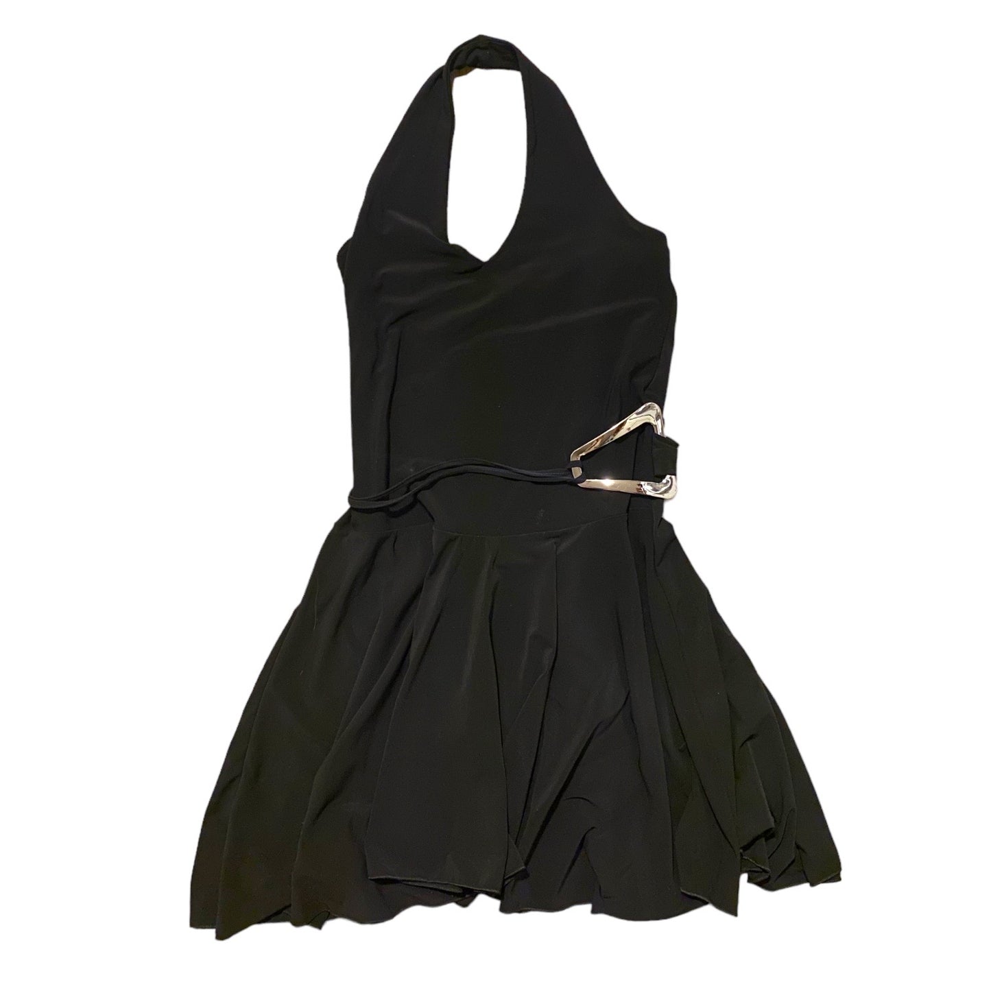 Vintage Y2K 00s PULSE halterneck mini dress with chunky buckle size approx 10-12