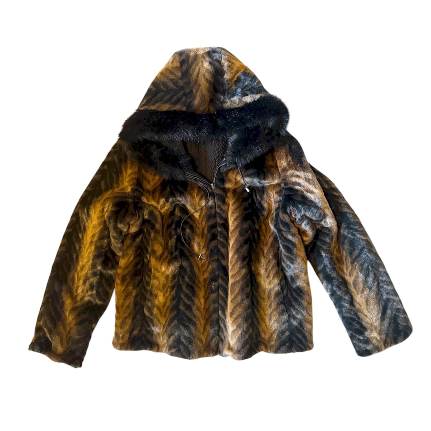 Vintage Y2K style Black & brown faux fur jacket. Reversible.
Size approx 12