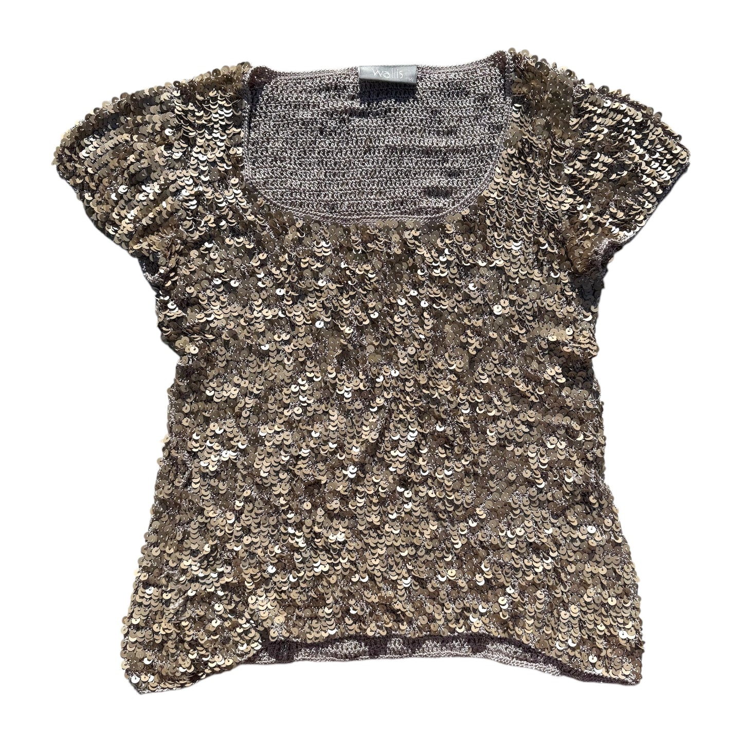 Vintage Y2K Wallis sequin gold tshirt. Size 10-12