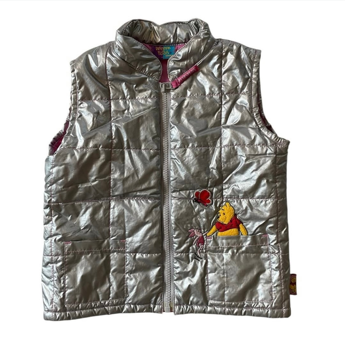 Silver metallic vintage Winnie the Pooh gilet jacket 3-4 years
