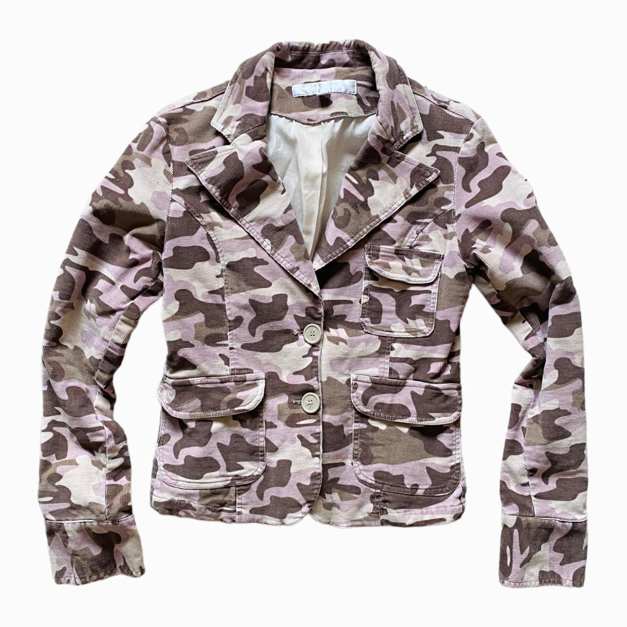 y2k 2000s corduroy camo print blazer jacket in pink and khaki / cargo style
Brand - Amisu / size 6