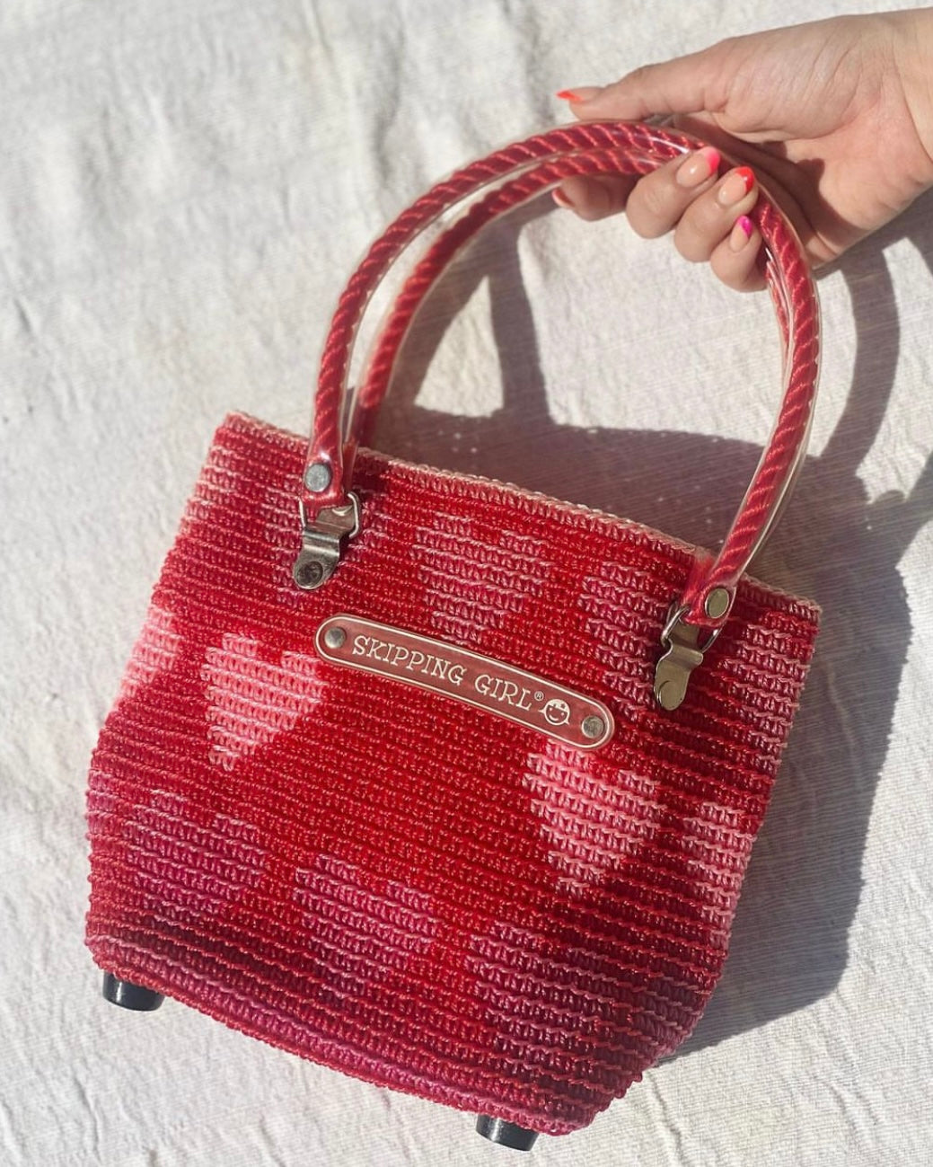 Skipping girl retro woven bag