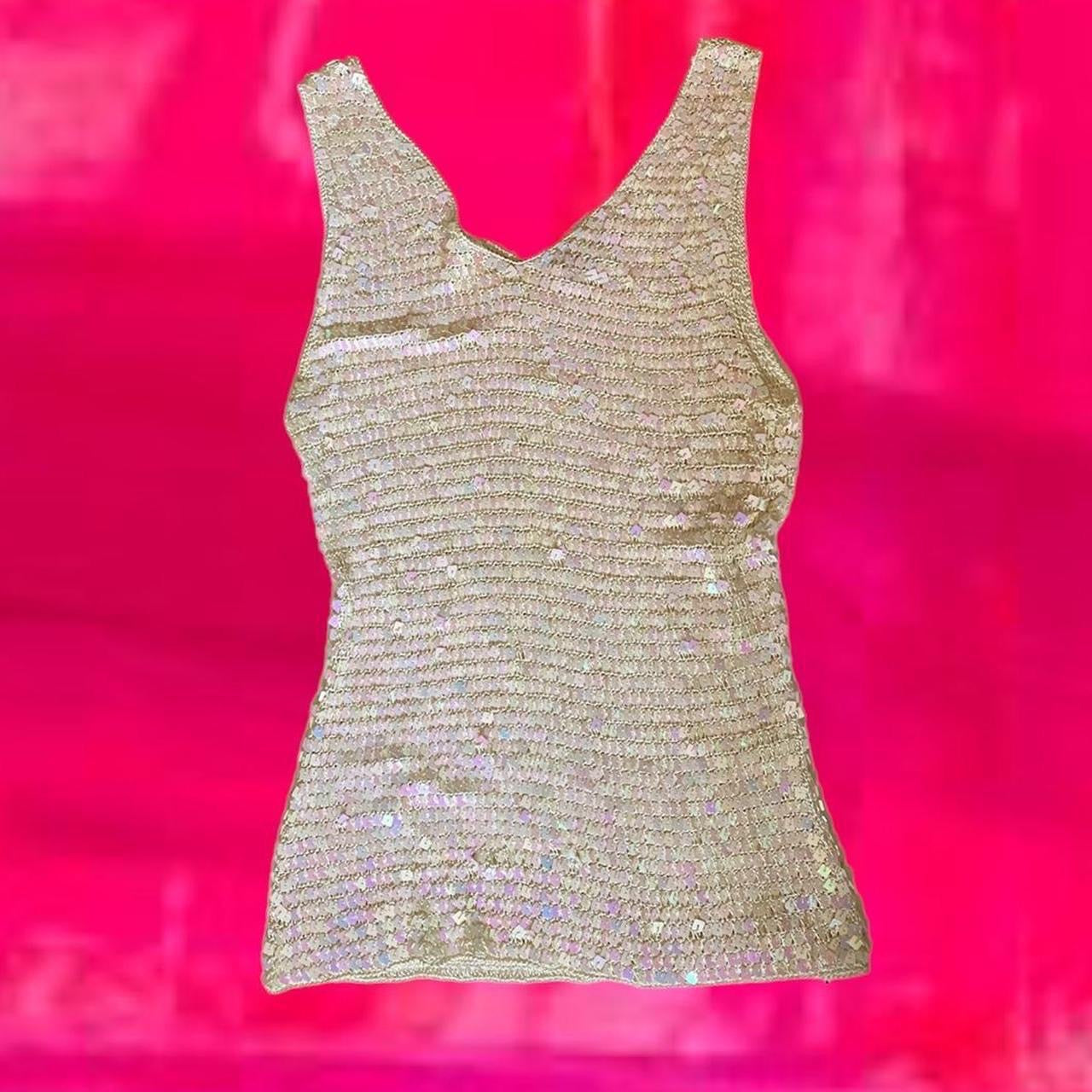 Sequinned iridescent y2k white tank top size 10