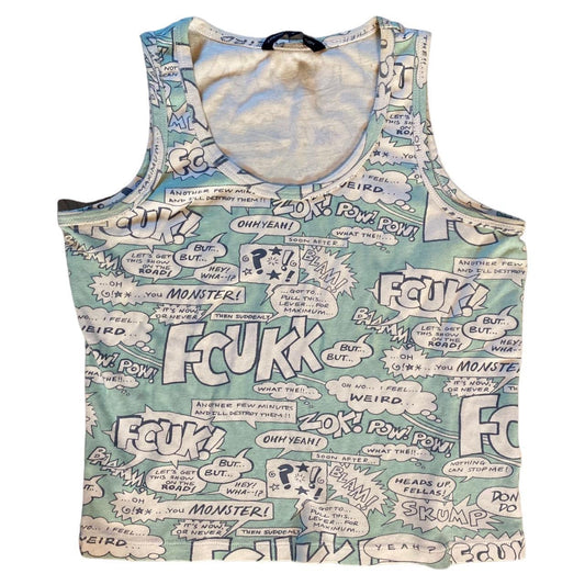 Y2K French connection baby blue & white spell out FCUK tank top size M 10-12