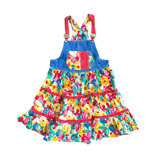 Bright 90’s ‘Young Canada’ vintage fruit & flower print pinafore dress. Size 6-7 years
