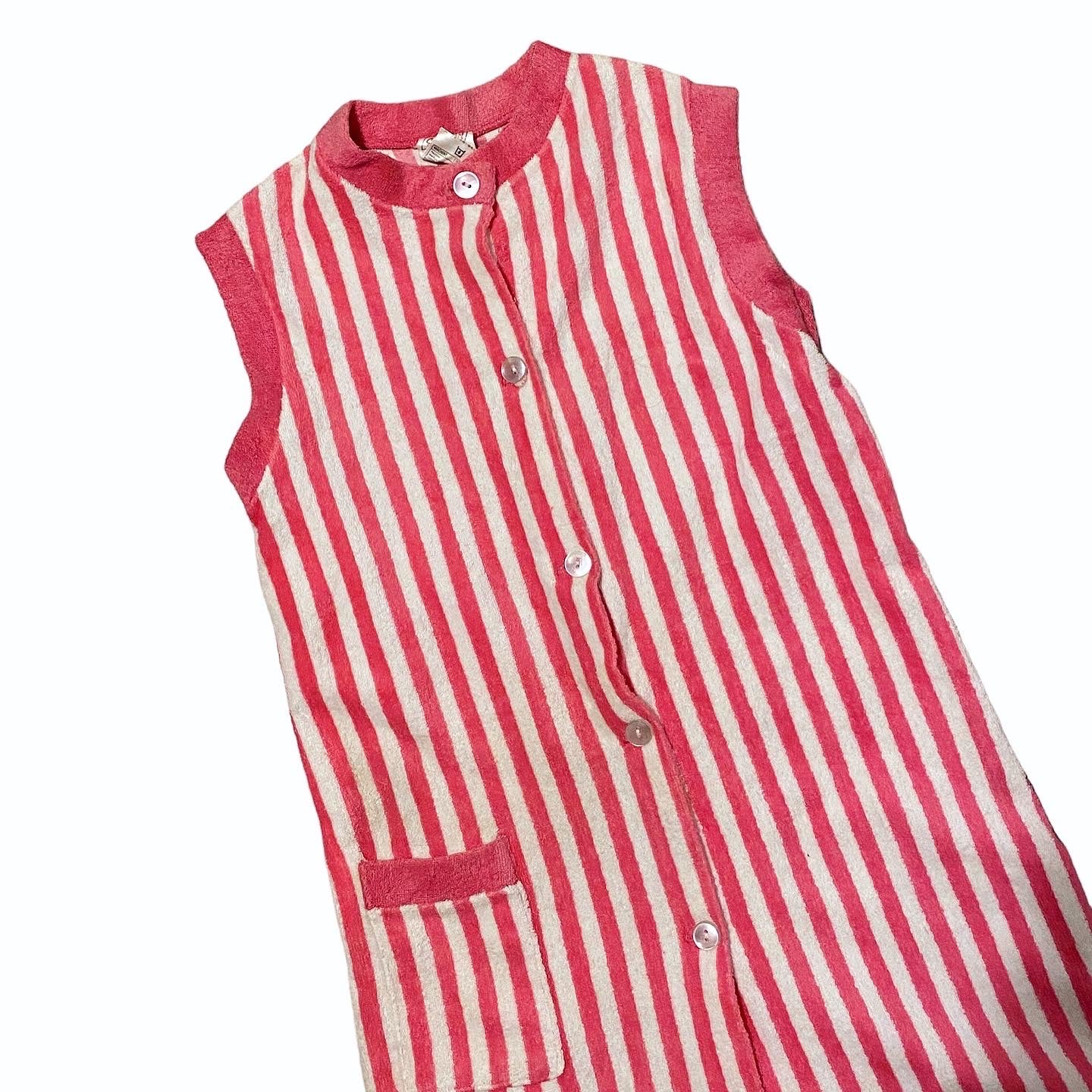 80s Vintage towelling pink striped dress age 8 years