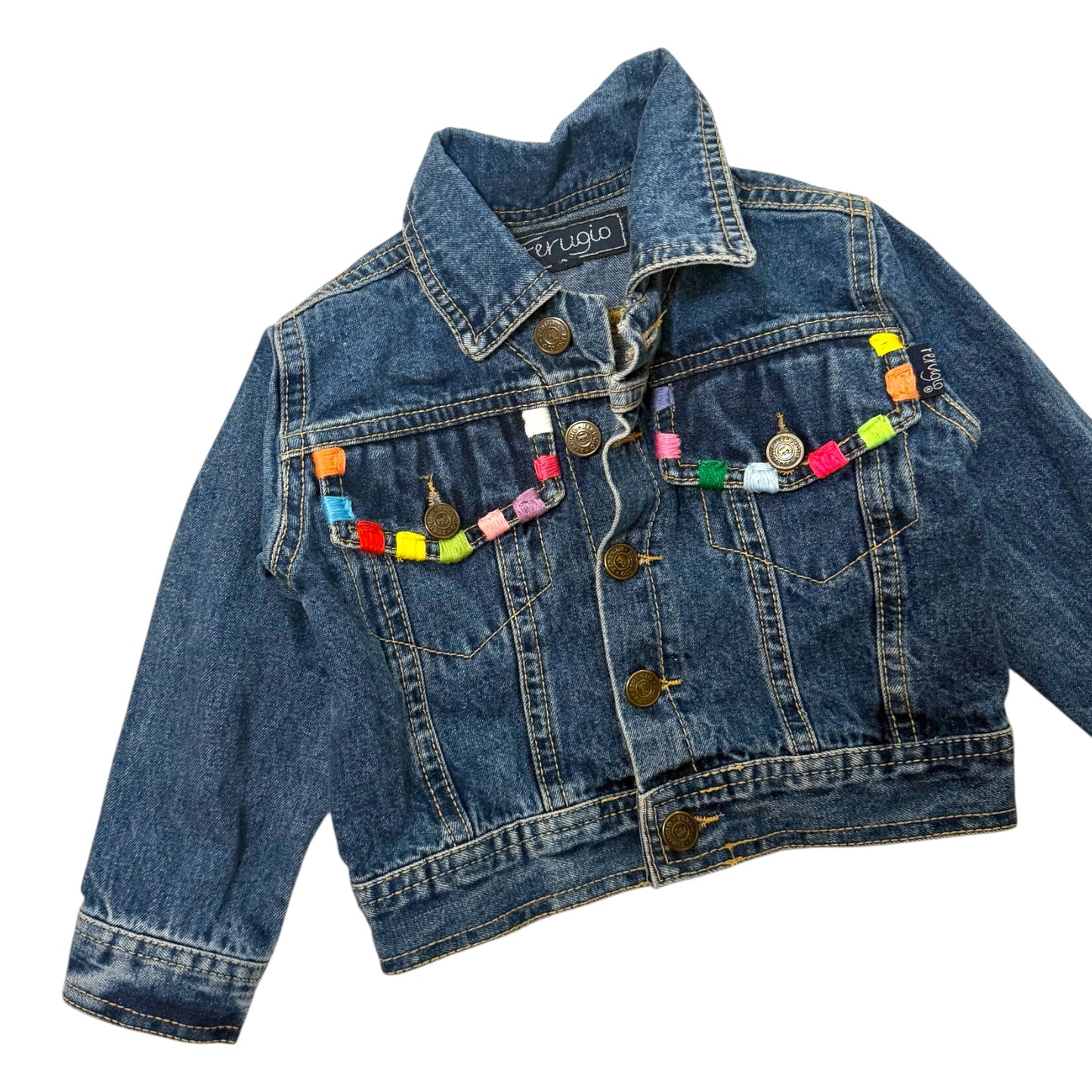 Vintage denim jacket with embroidered pockets. 2 years