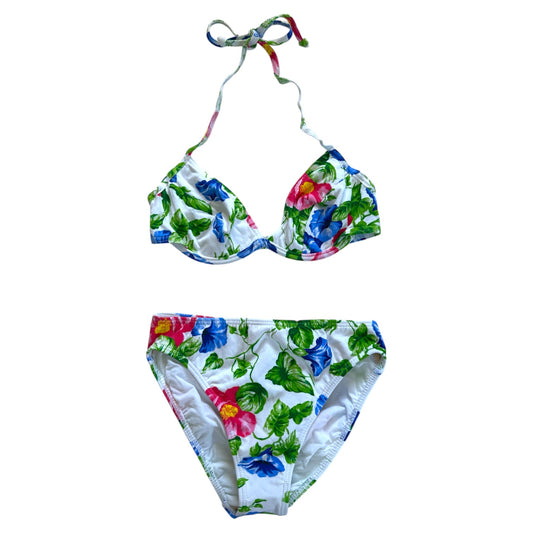 Vintage 80s floral halter neck cotton highwaisted bikini. Size 8.