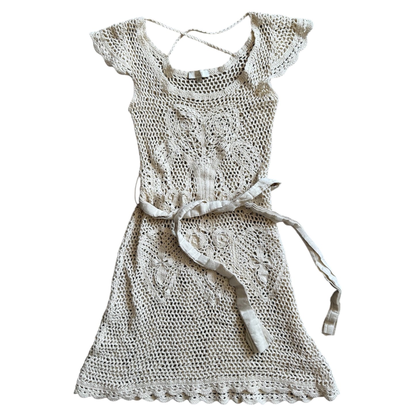 Vintage ‘Bebe’ mid length cream crochet summer dress. Size 8