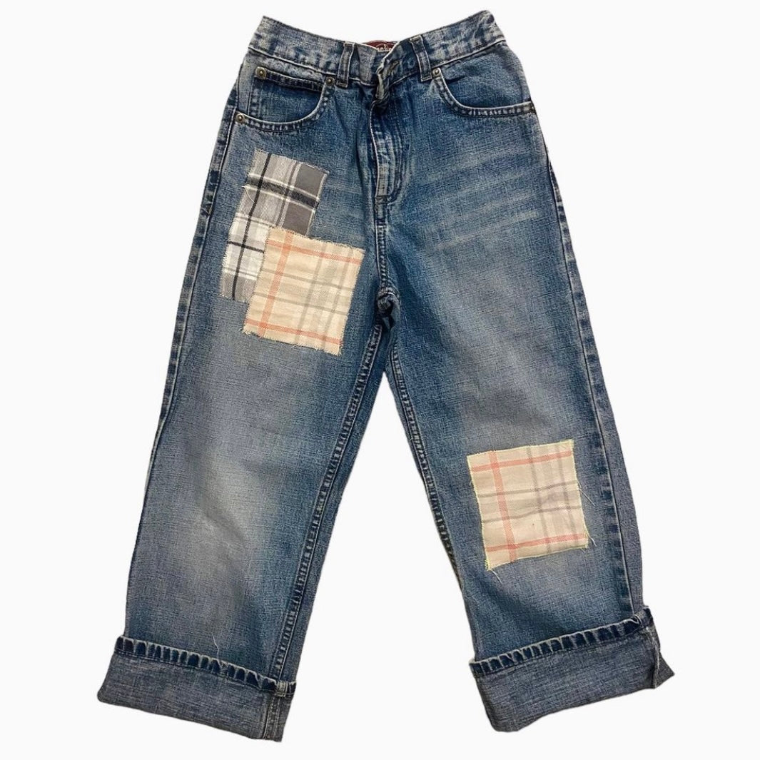 Reworked check print straight leg jeans 9-10 years