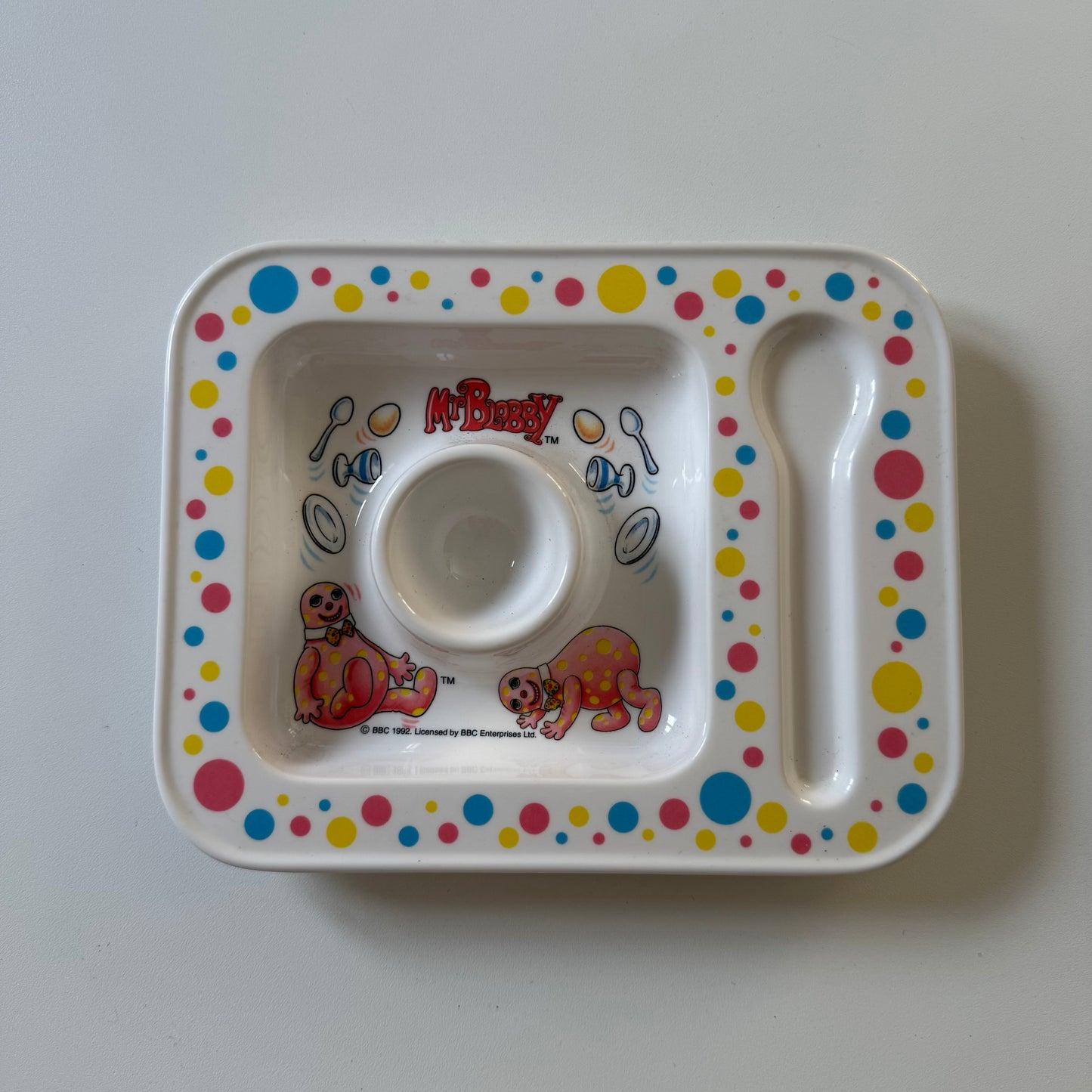 Vintage 1992 mr blobby egg cup plate