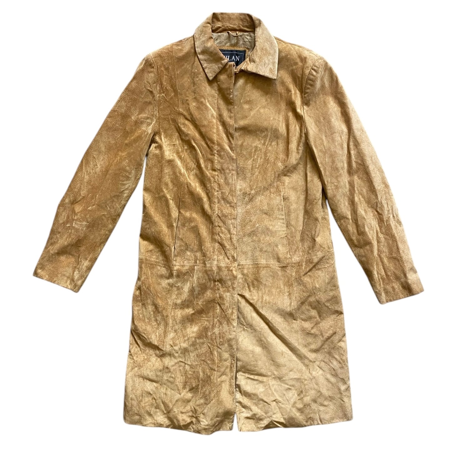 Vintage longlined tan coloured suede jacket. Size 8