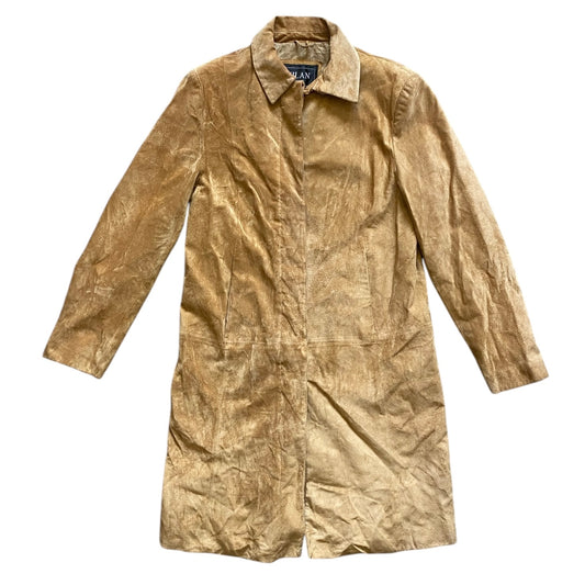 Vintage longlined tan coloured suede jacket. Size 8