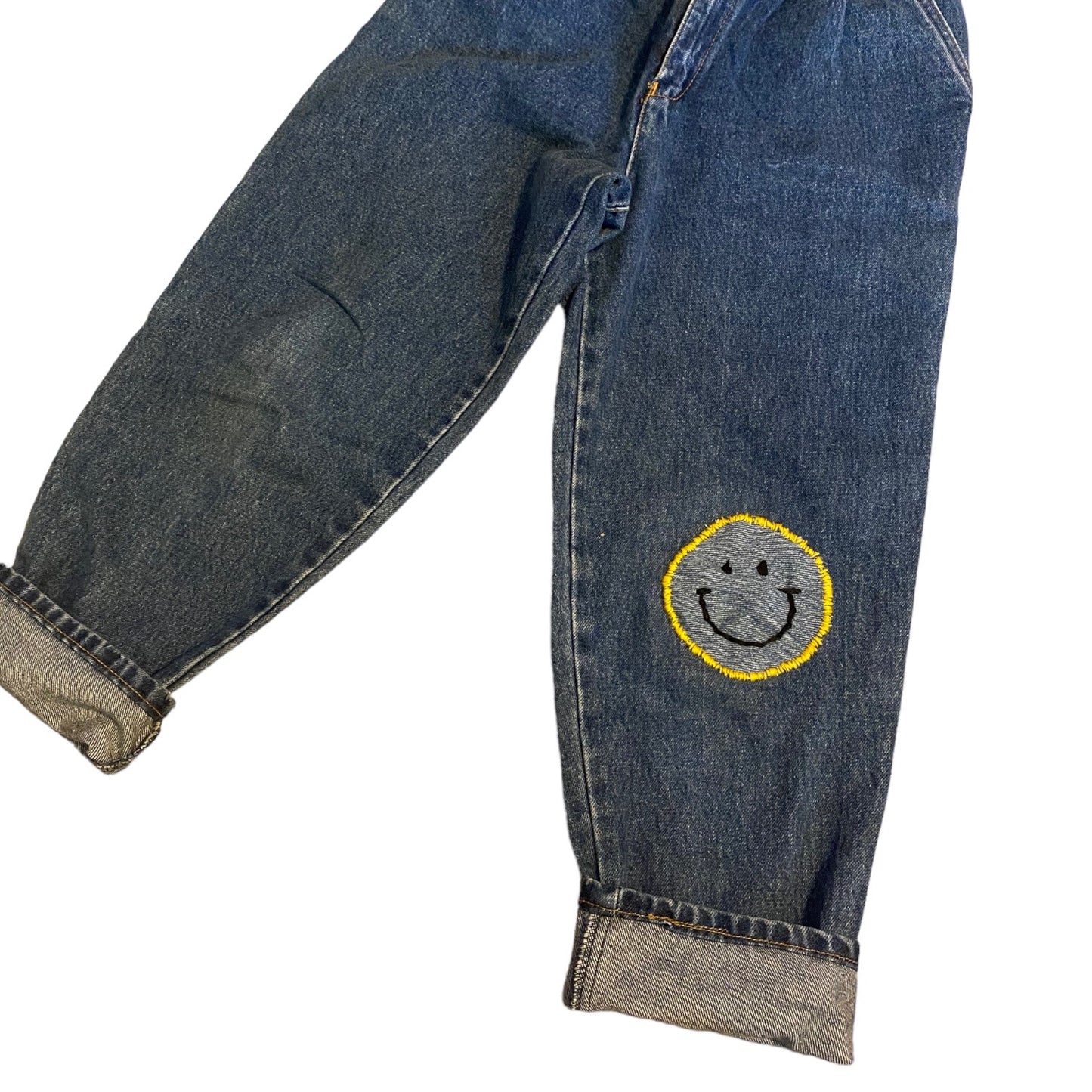 Reworked smiley face vintage jeans age 8-9 years