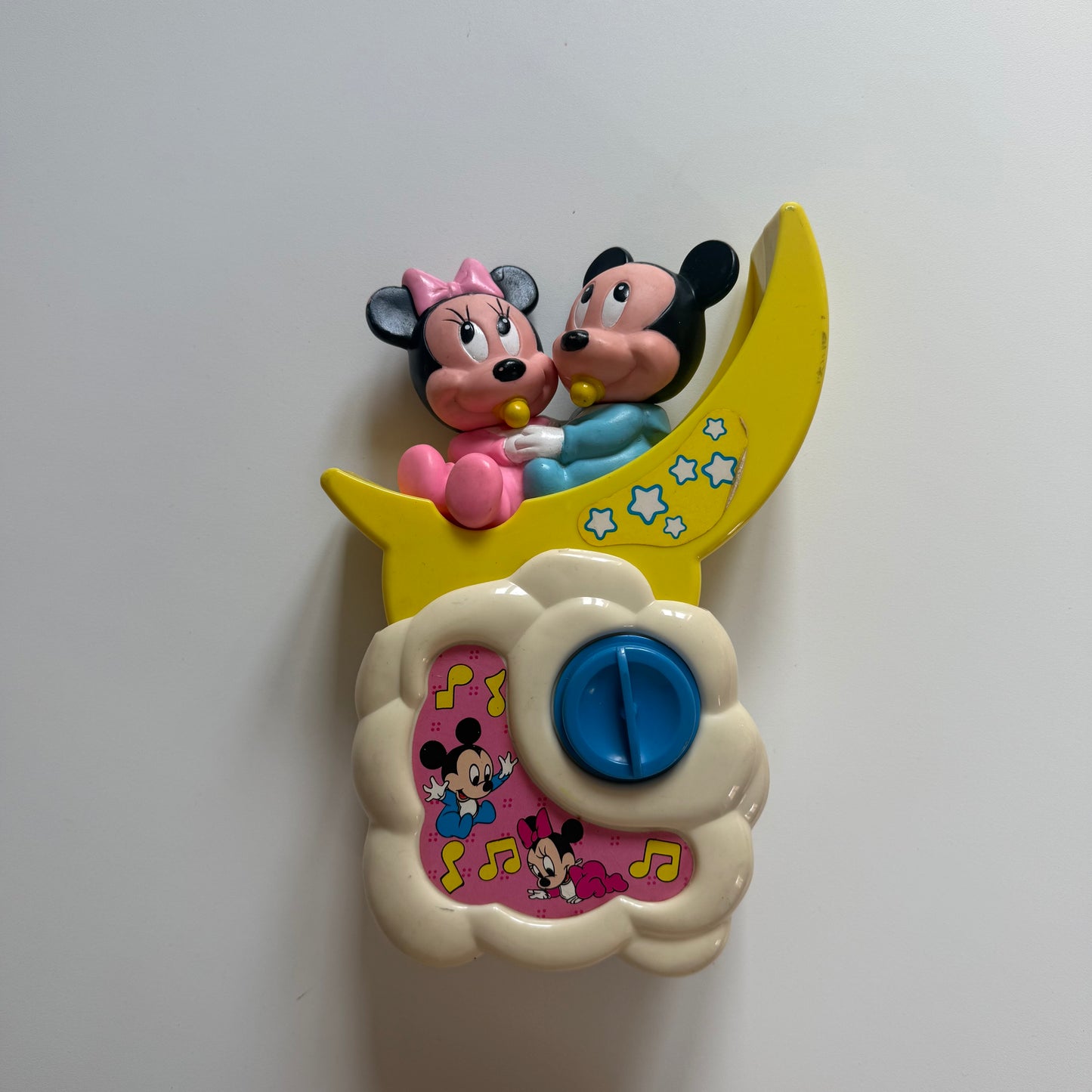 Vintage Disney Mickey & Minnie wind up music box. Can clip onto the side of a cot.