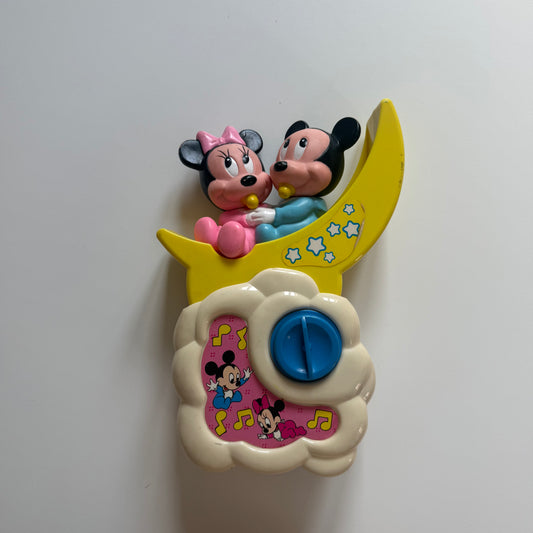Vintage Disney Mickey & Minnie wind up music box. Can clip onto the side of a cot.
