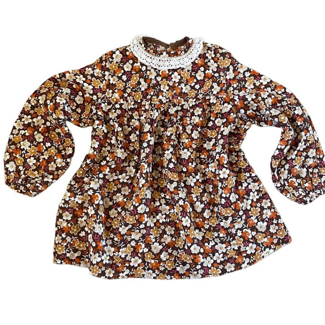 70s brown floral dress/top sge 1 year