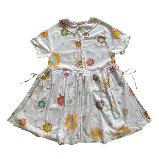 Vintage mellow yellow flower print dress. Size 3-4 years