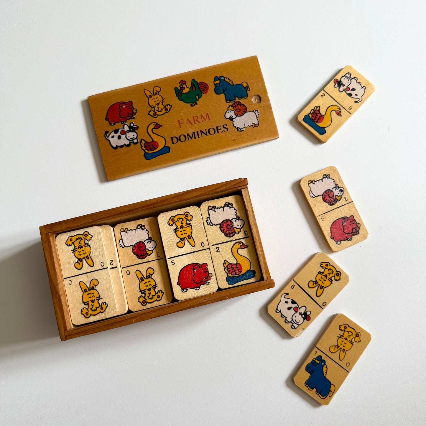 Vintage wooden farm dominoes