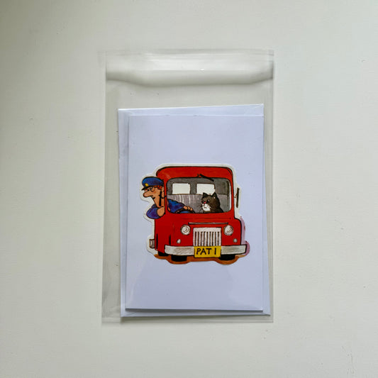 Recycled & homemade vintage card - Postman Pat