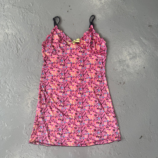 Vintage ‘influx’ mini graphic slunky babydoll dress. Approx 10-12