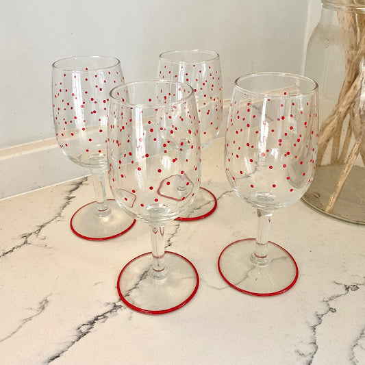 Vintage set of 4 spotty flute glasses