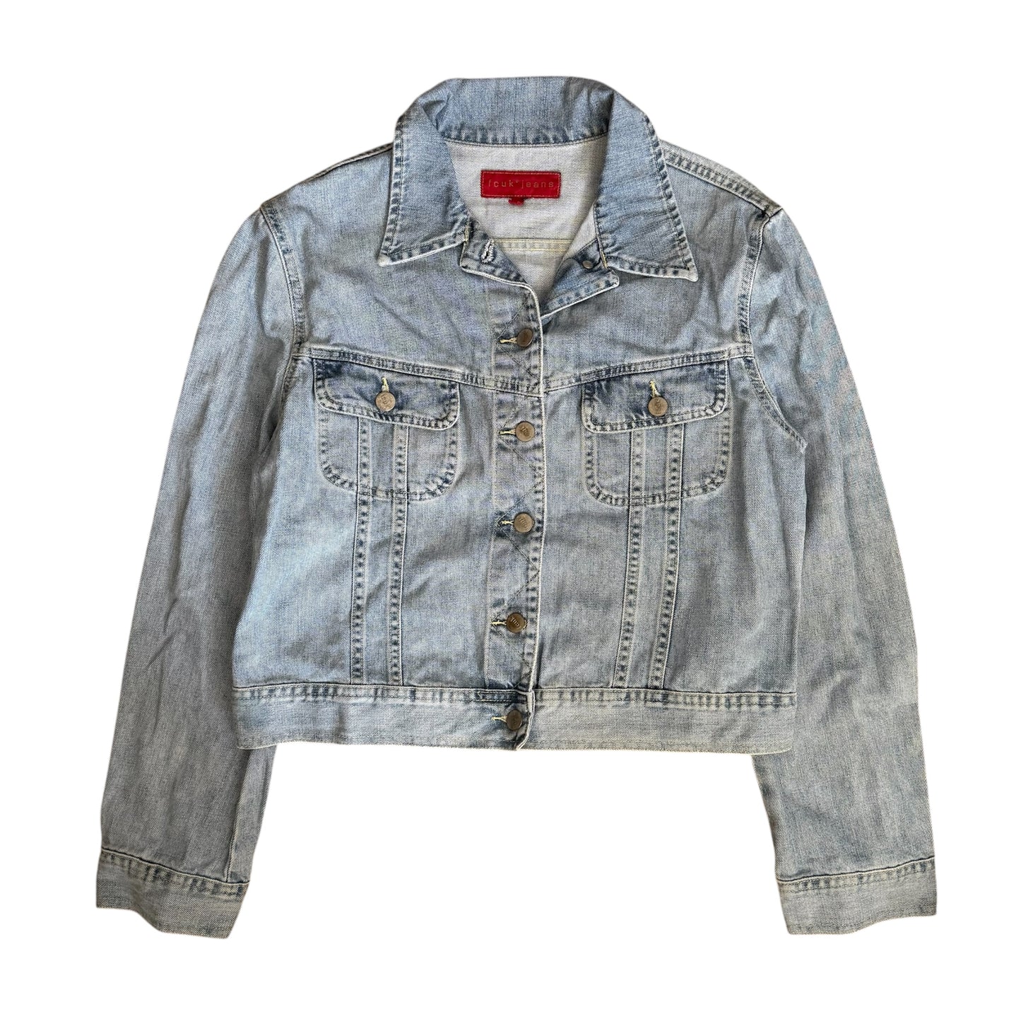 Vintage FCUK jeans French connection pale blue denim jacket. Size 10.