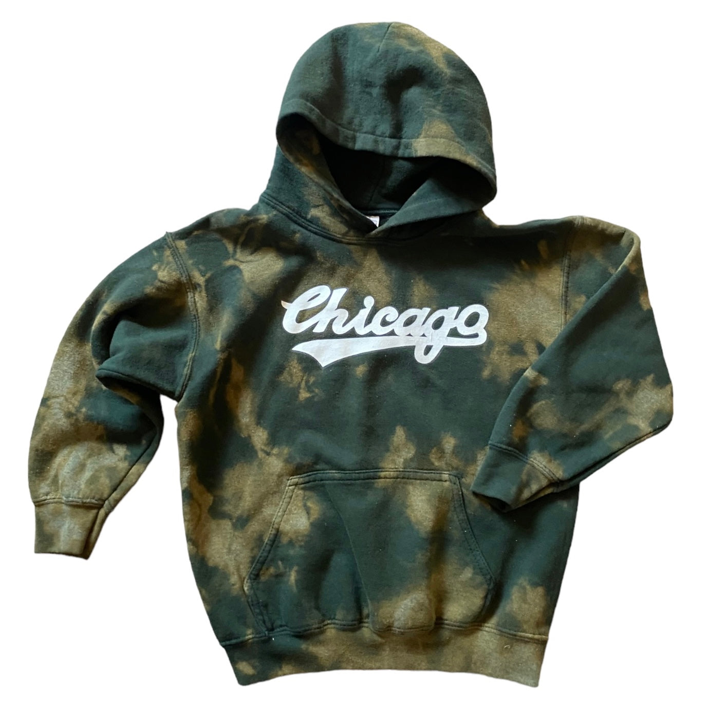 Reworked Chicago forest green tie dye hoodie age 6-7 years