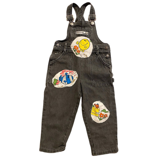 Upcycled  dungarees with vintage 1970s mr men patches. Age 2-3 years