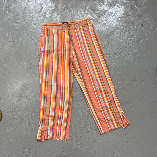 Y2K ‘new man’ Orange striped wide leg striped Capri trousers. Size 10-12