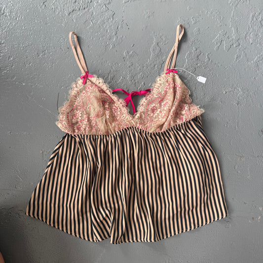 Y2K vintage striped black & cream lace cami vest. Size approx 12