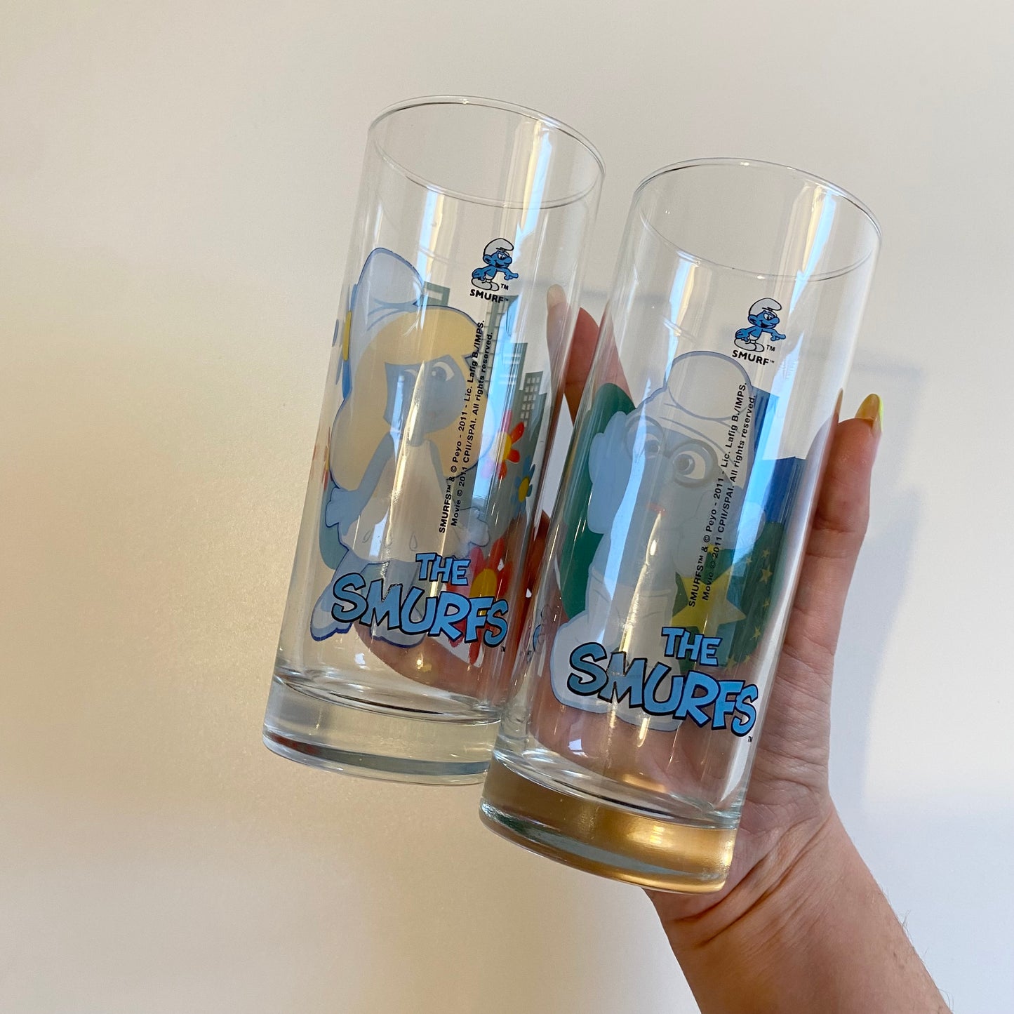 Set of two 2011 smurf glasses