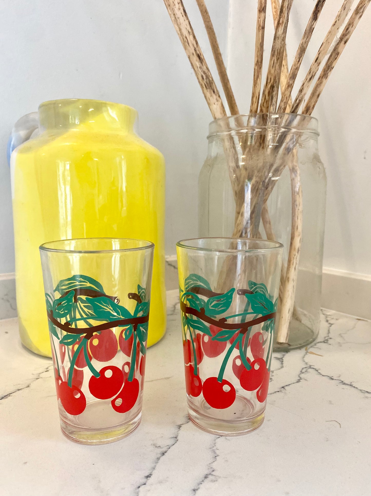 Set of two vintage cherry glass tumbler glasses