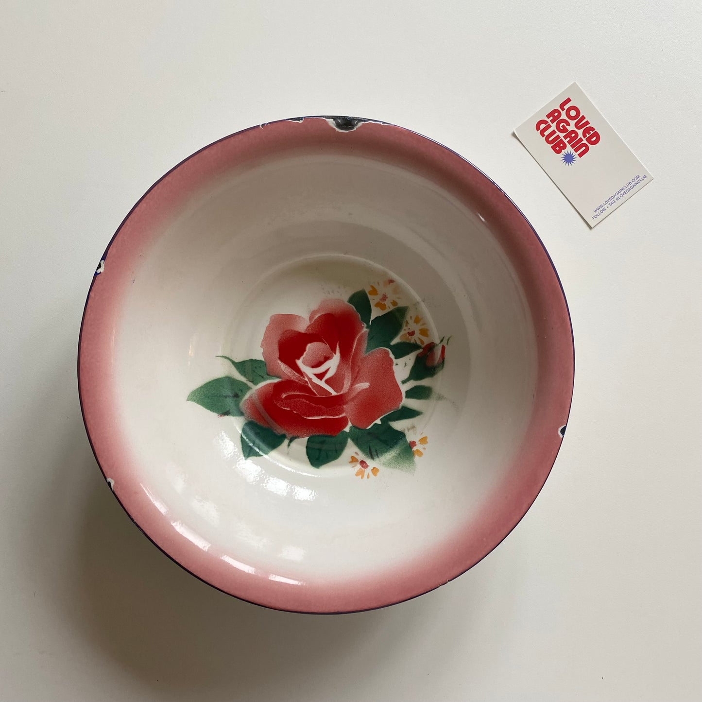 Vintage enamel flower bowl. Medium size serving bowl.