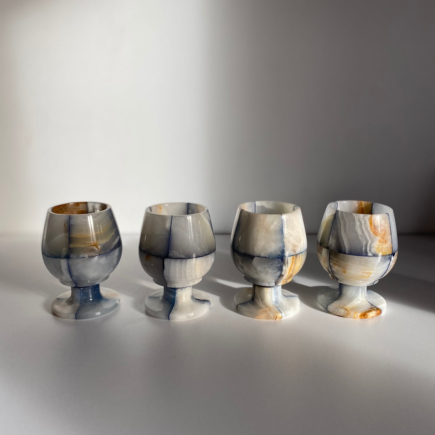 Vintage set of 4 onyx marble stone glasses - egg cup size