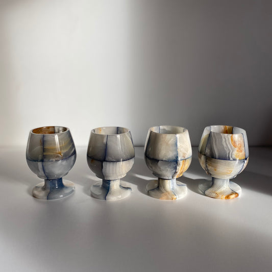 Vintage set of 4 onyx marble stone glasses - egg cup size