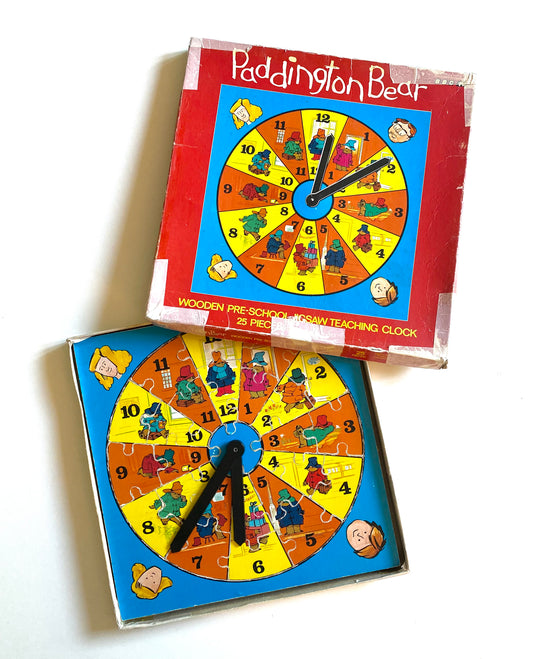 Vintage Paddington bear wooden clock puzzle 1977