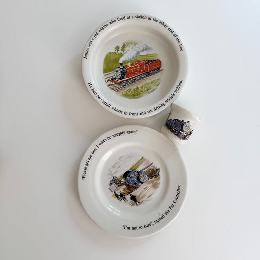 Vintage Wedgwood Thomas the tank engine 1984 ceramic bowl, plate and egg up