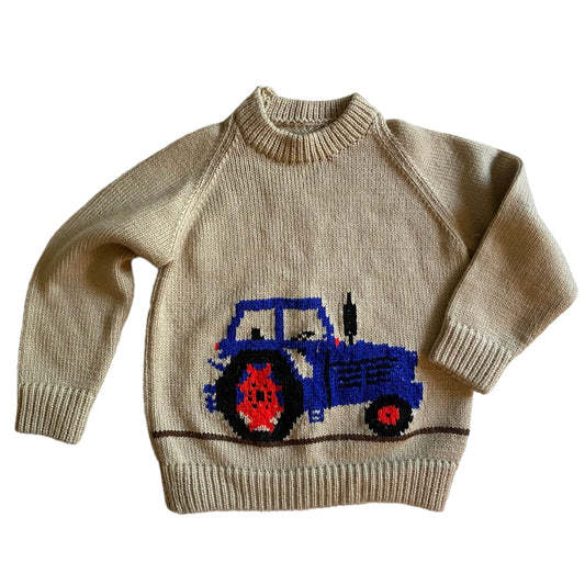 Vintage beige knitted tractor jumper age 4-5 years