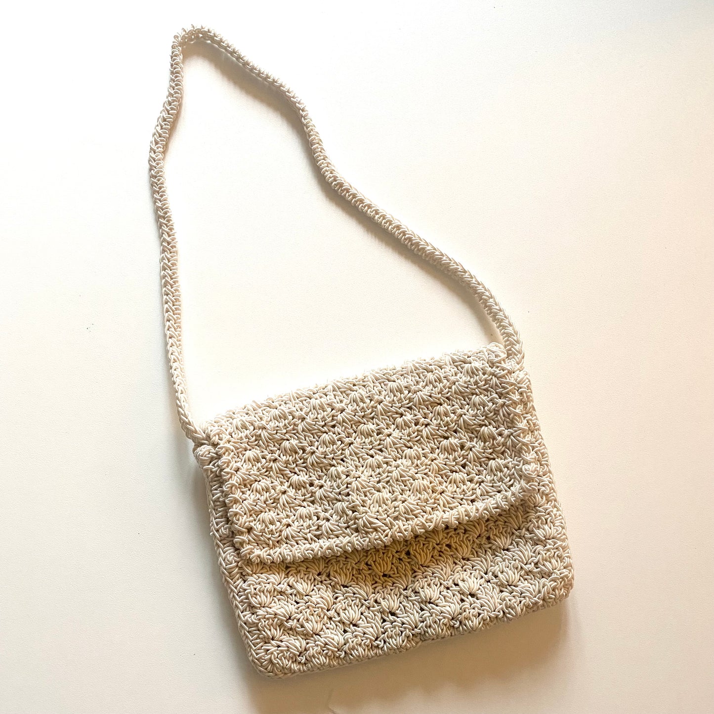 Small sized cream crochet tote bag ~ evening bag