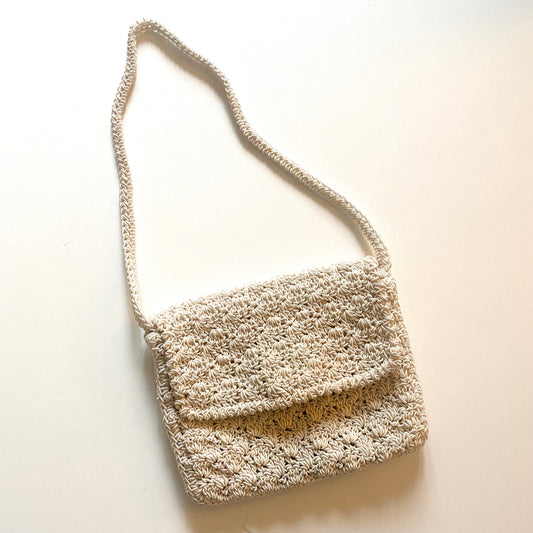 Small sized cream crochet tote bag ~ evening bag