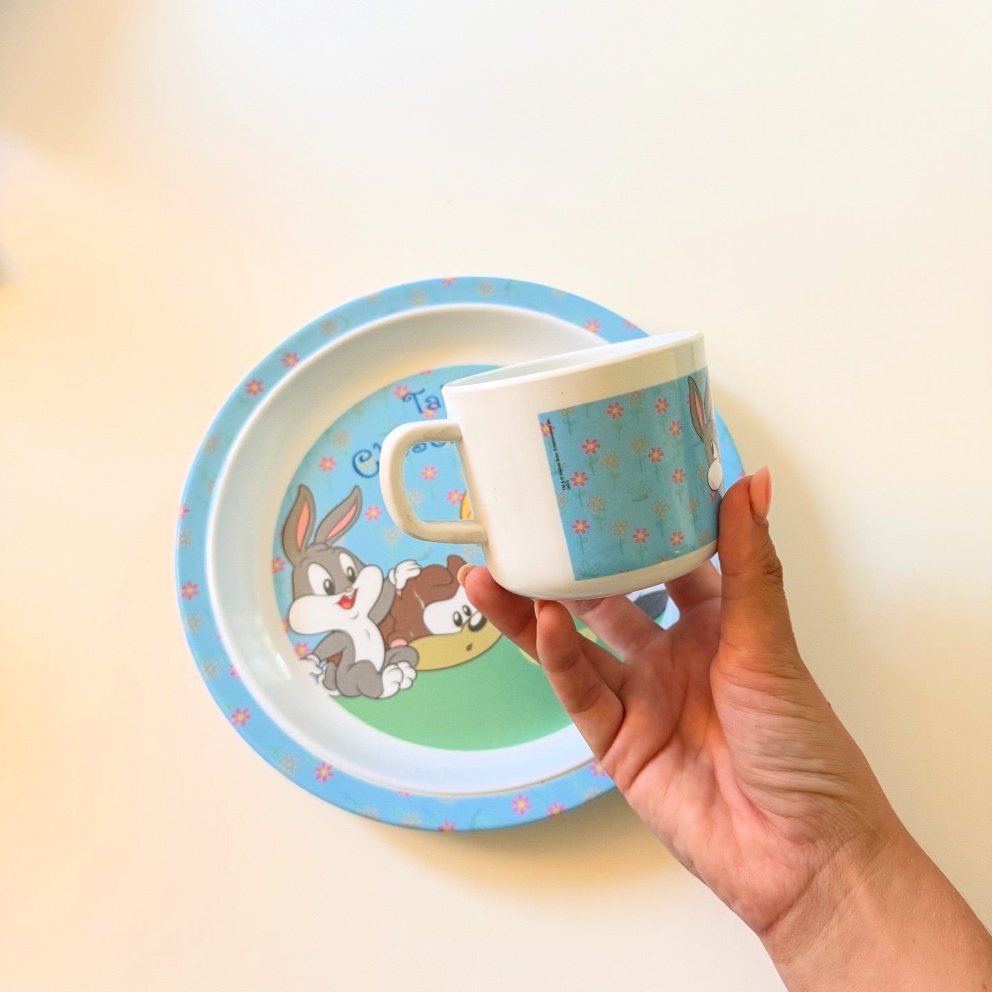 Plastic looney tunes plate & cup set.