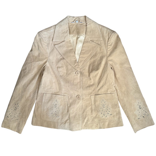 Vintage cream 100% suede leather blazer jacket with cut out design. Size 8