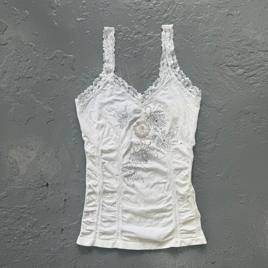 Vintage 90s white stretchy camo top. Size M.