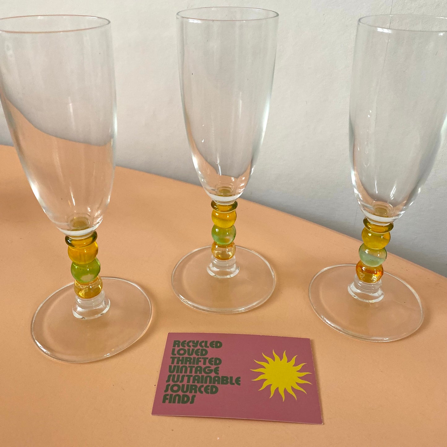 Set of three vintage glass flute glasses ~
