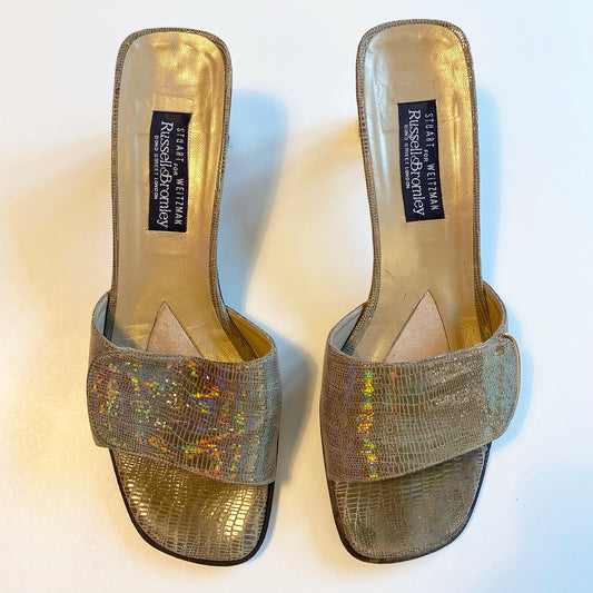 Y2K iridescent vintage russell and Bromley kitten heels size 6