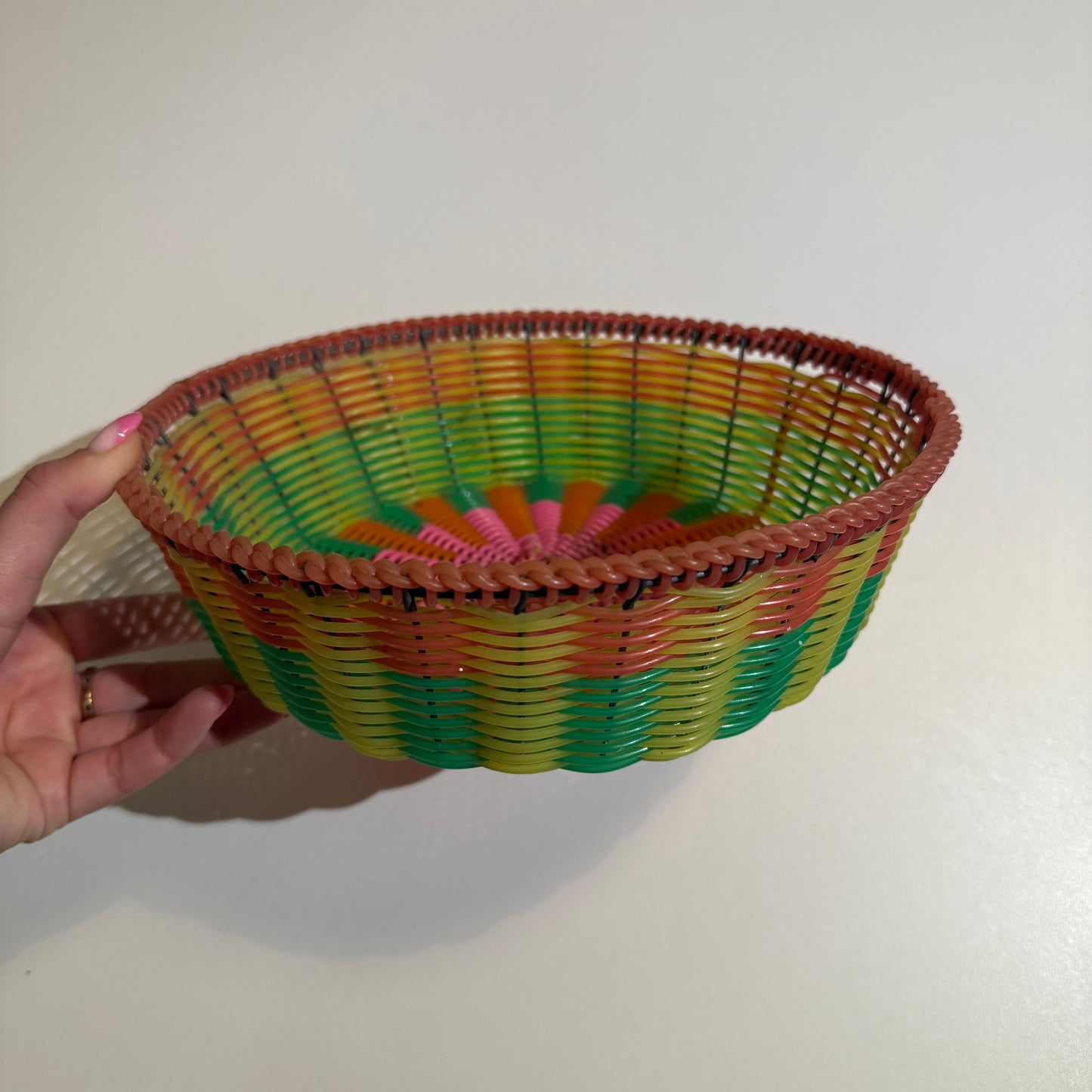 Vintage colourful basket perfect for Easter eggs.
