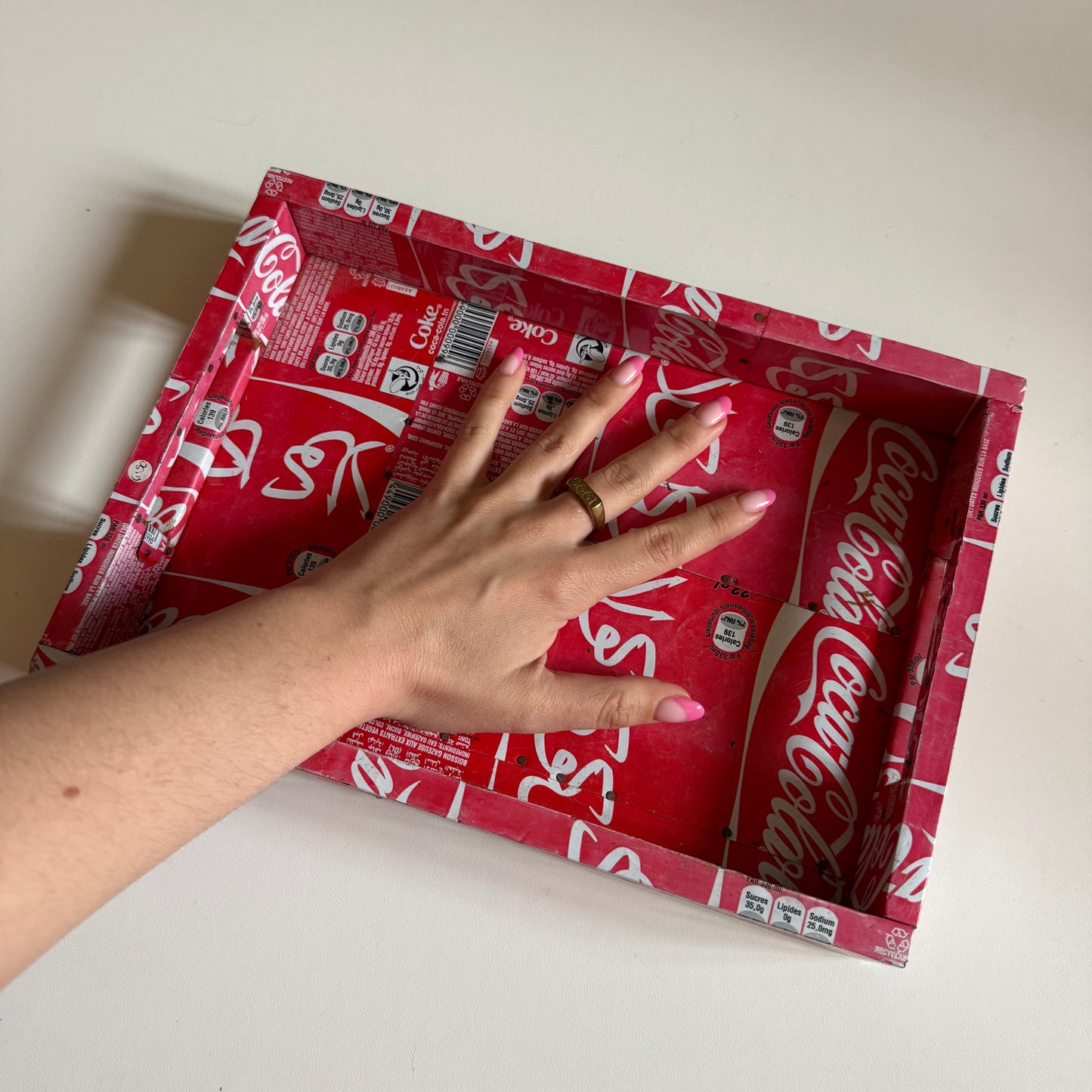 Upcycled Coca Cola serving tray.