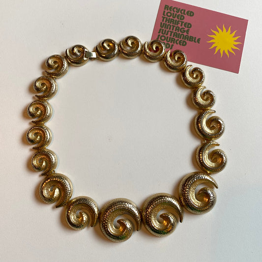 Super pretty statement Gold colour swirl design vintage choker necklace