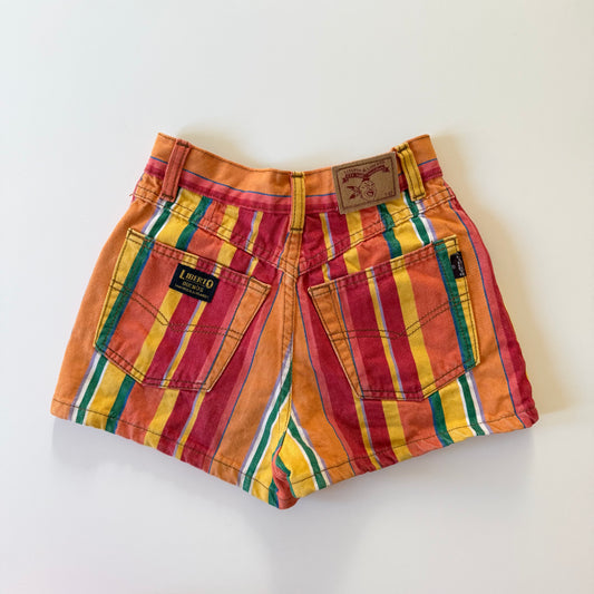 Vintage Liberto Orange red & yellow striped denim shorts. Size 8-10 years.